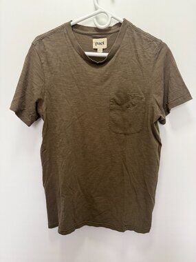 Pact Pocket T-Shirt Olive Green Crew Neck Size S